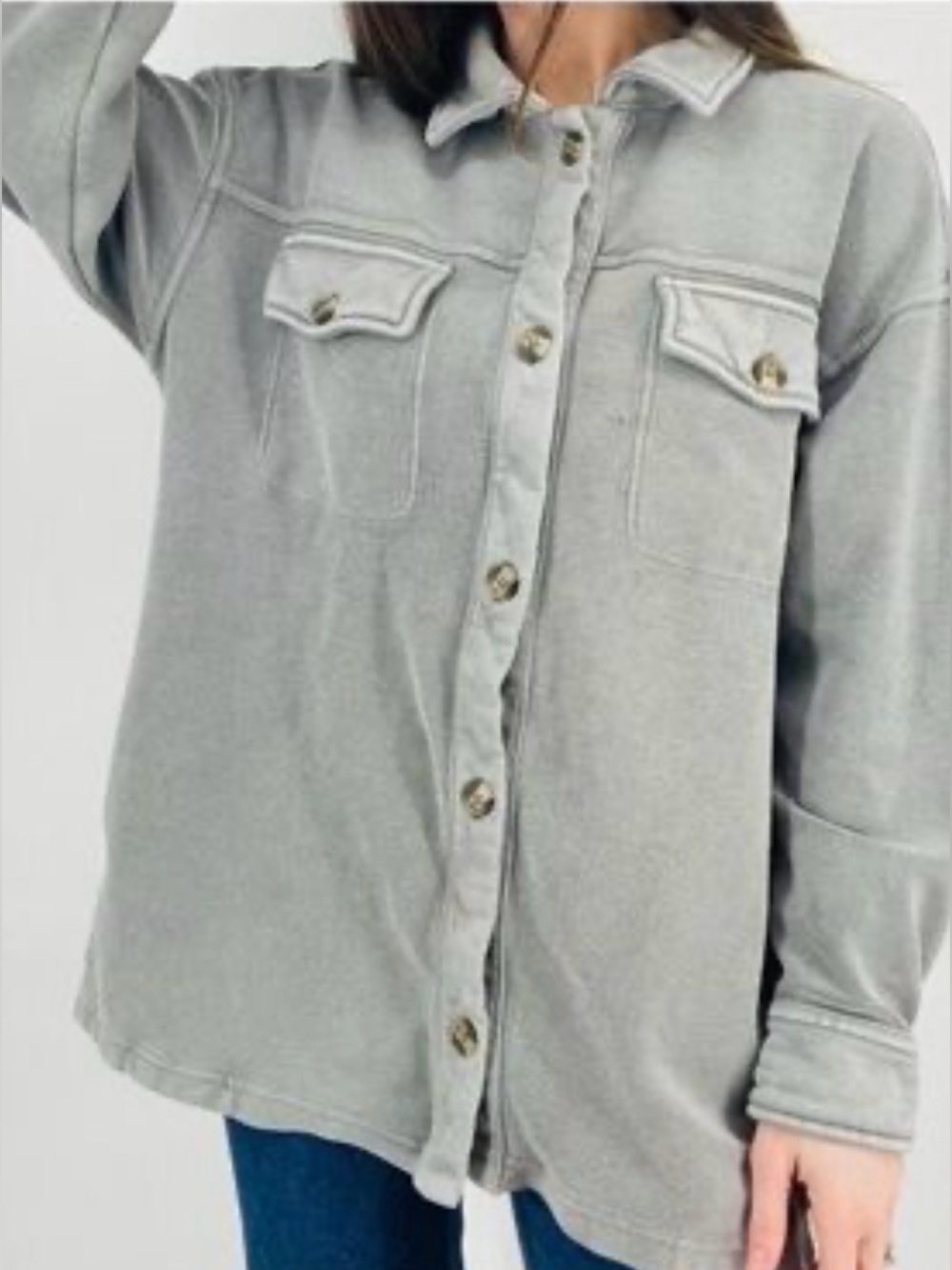 Aerie gray textured oversized shacket sz small neutral casual relaxed jacket